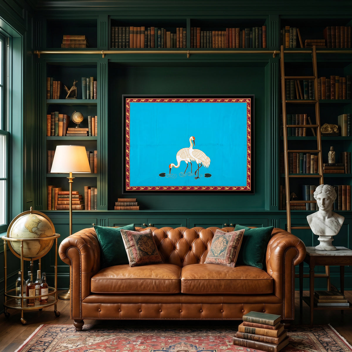 Pair of Cranes - canvas art shown in a second room setting