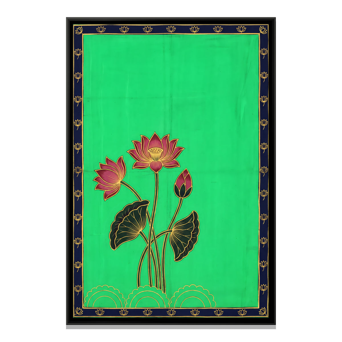 Lotus Blooms on Tall Stems - framed canvas print, front view