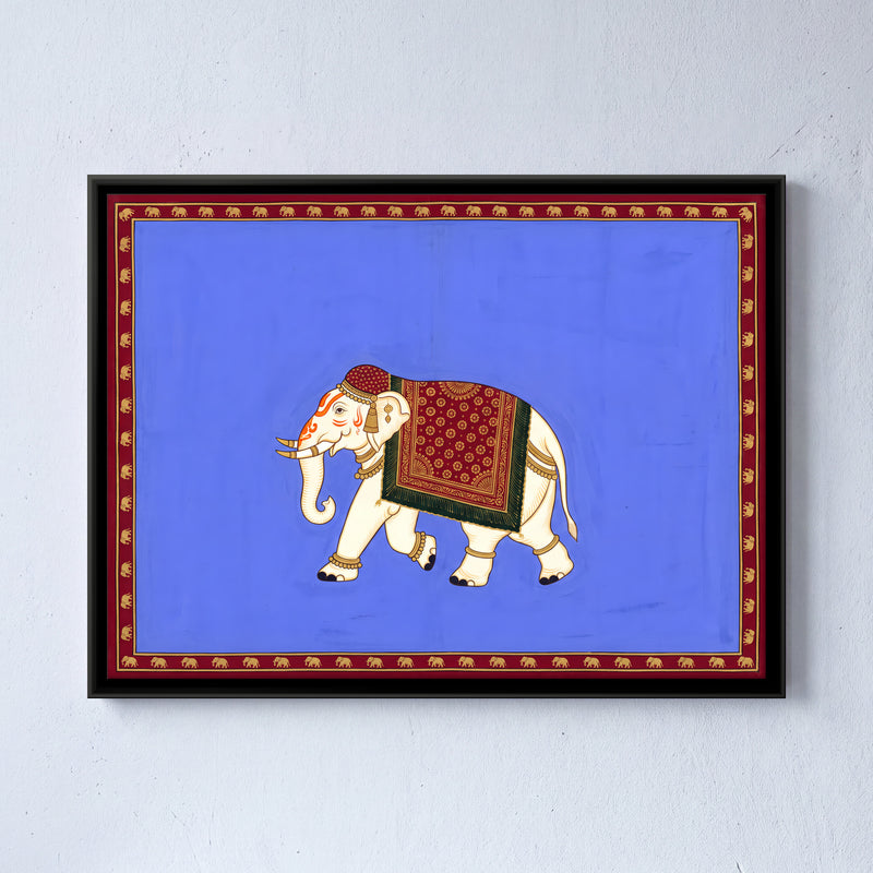 Ceremonial White Elephant - framed canvas art hung on a wall