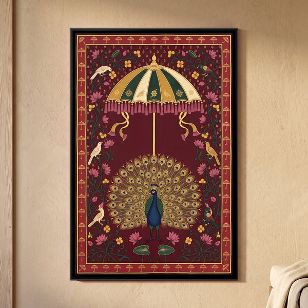 Fanned Peacock Beneath a Parasol