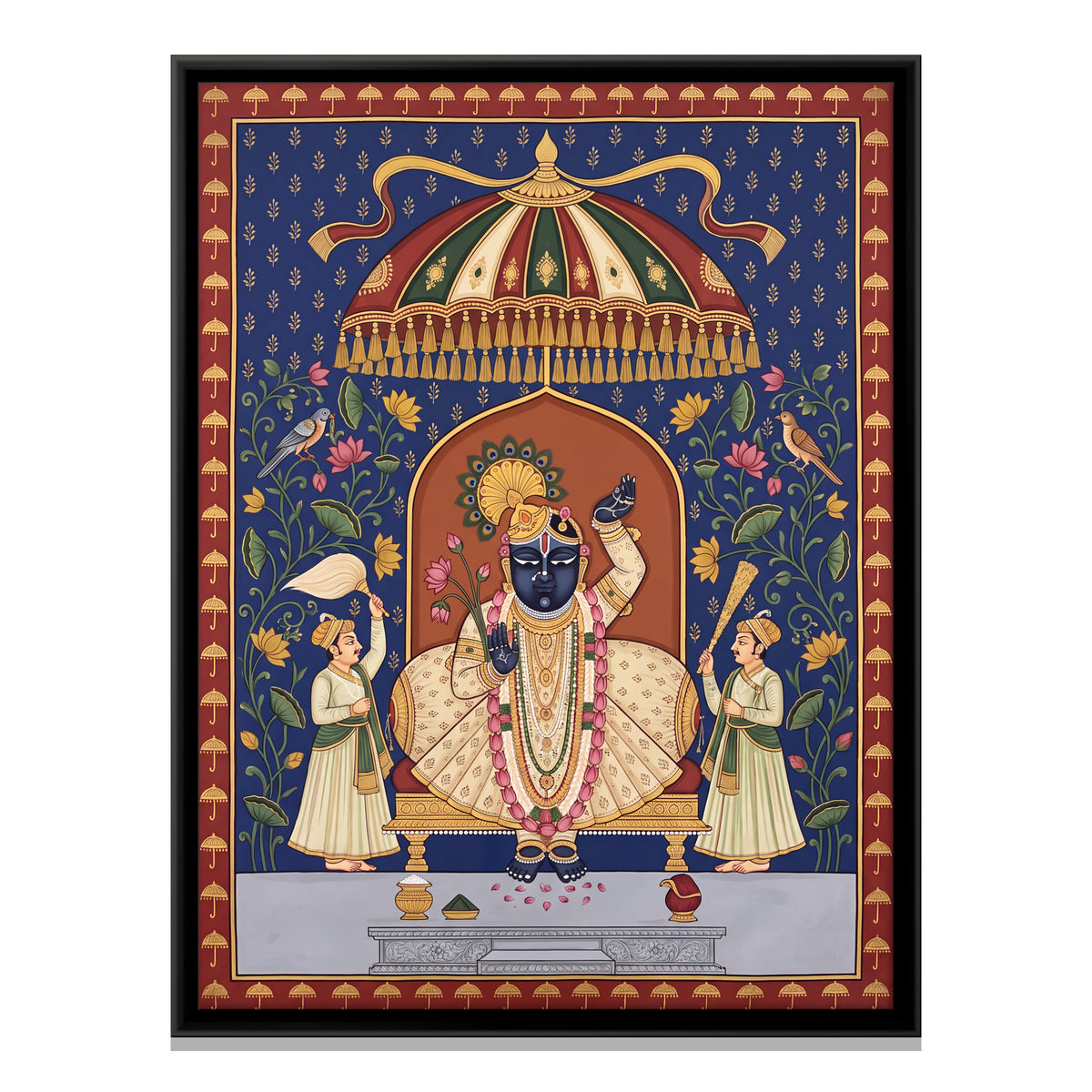 Shrinathji Beneath a Parasol - framed canvas print, front view