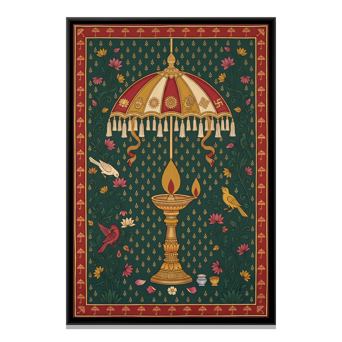 Oil Lamp Beneath a Parasol - framed canvas print, front view