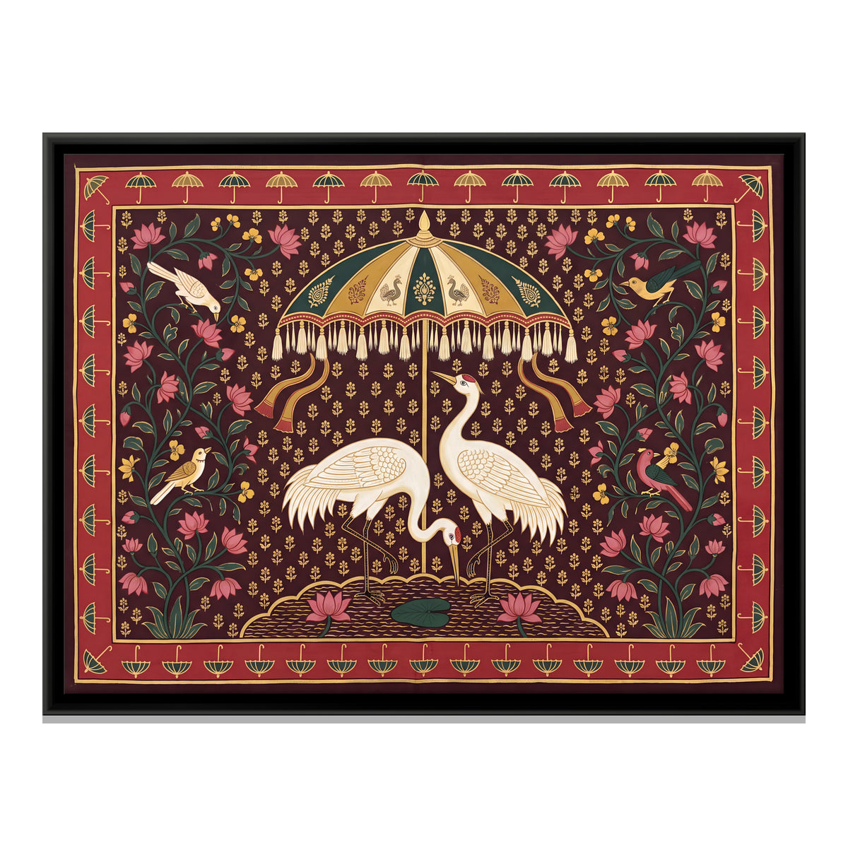 Cranes Beneath a Parasol - framed canvas print, front view