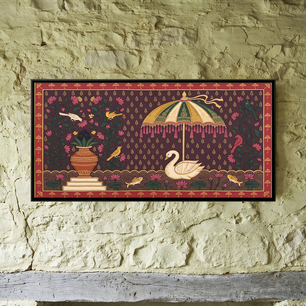 Swan and Kalash in Lotus Pond Beneath Parasol