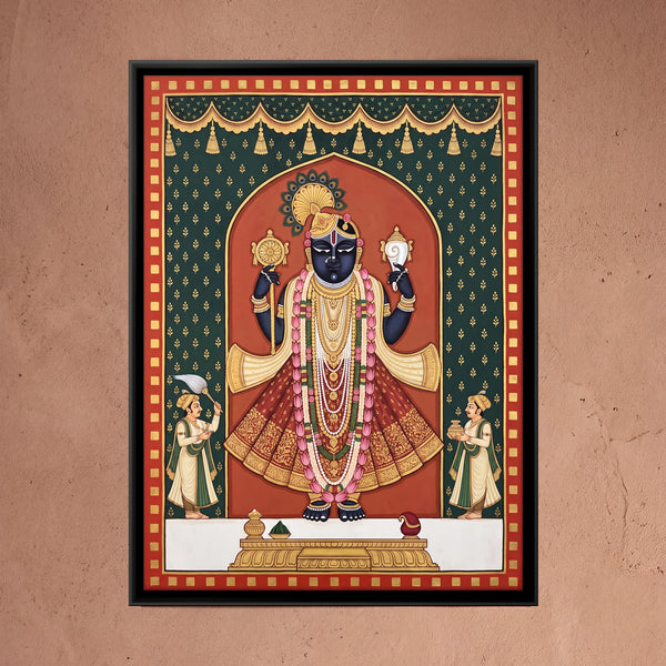Dwarkadhish with Attendants in Teal