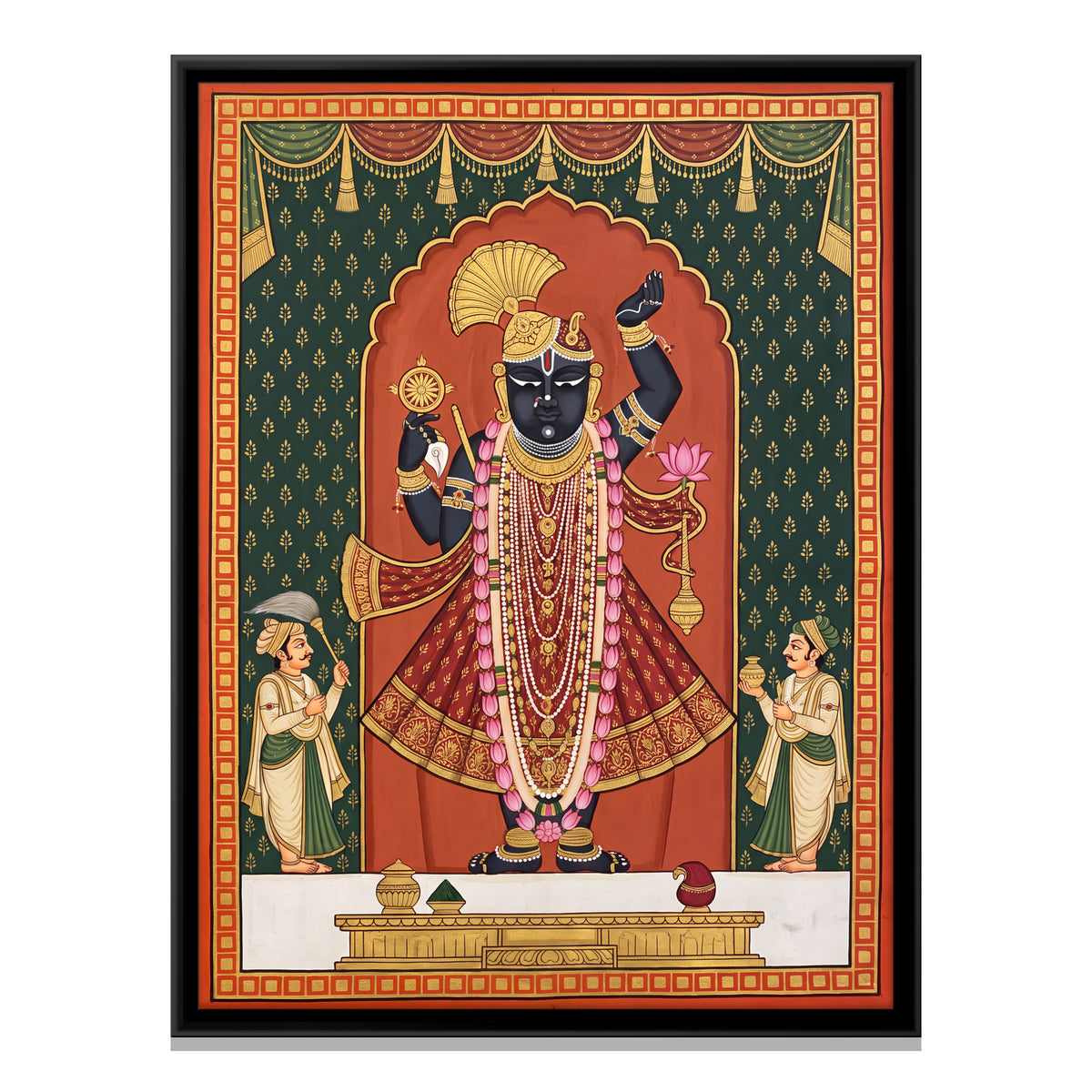 Dwarkadhish with Attendants - framed canvas print, front view