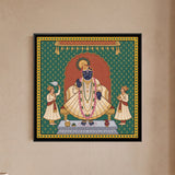 Shrinathji Standing with Two Attendants in Moss