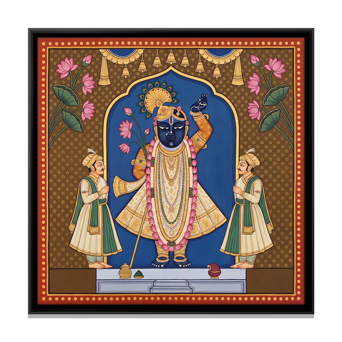 Shrinathji with Attendants - framed canvas print, front view