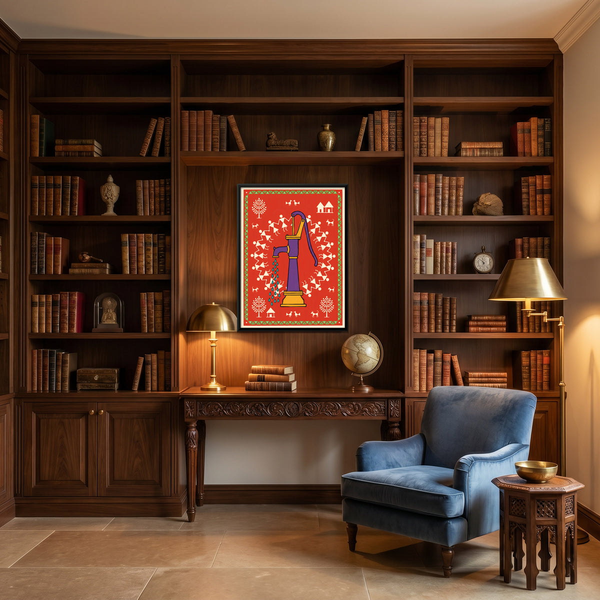 Village Hand Pump - canvas art shown in a second room setting
