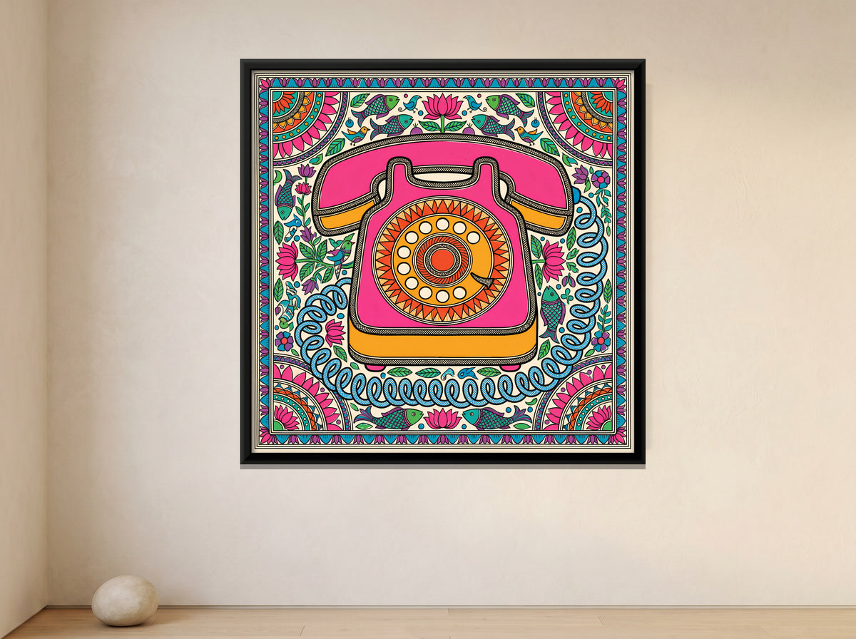 Rotary Dial Telephone - canvas art shown in a styled room