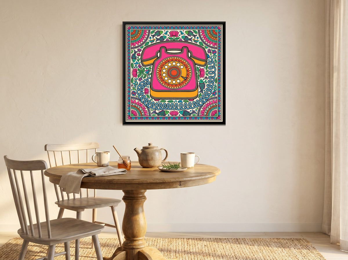 Rotary Dial Telephone - canvas art shown in a second room setting