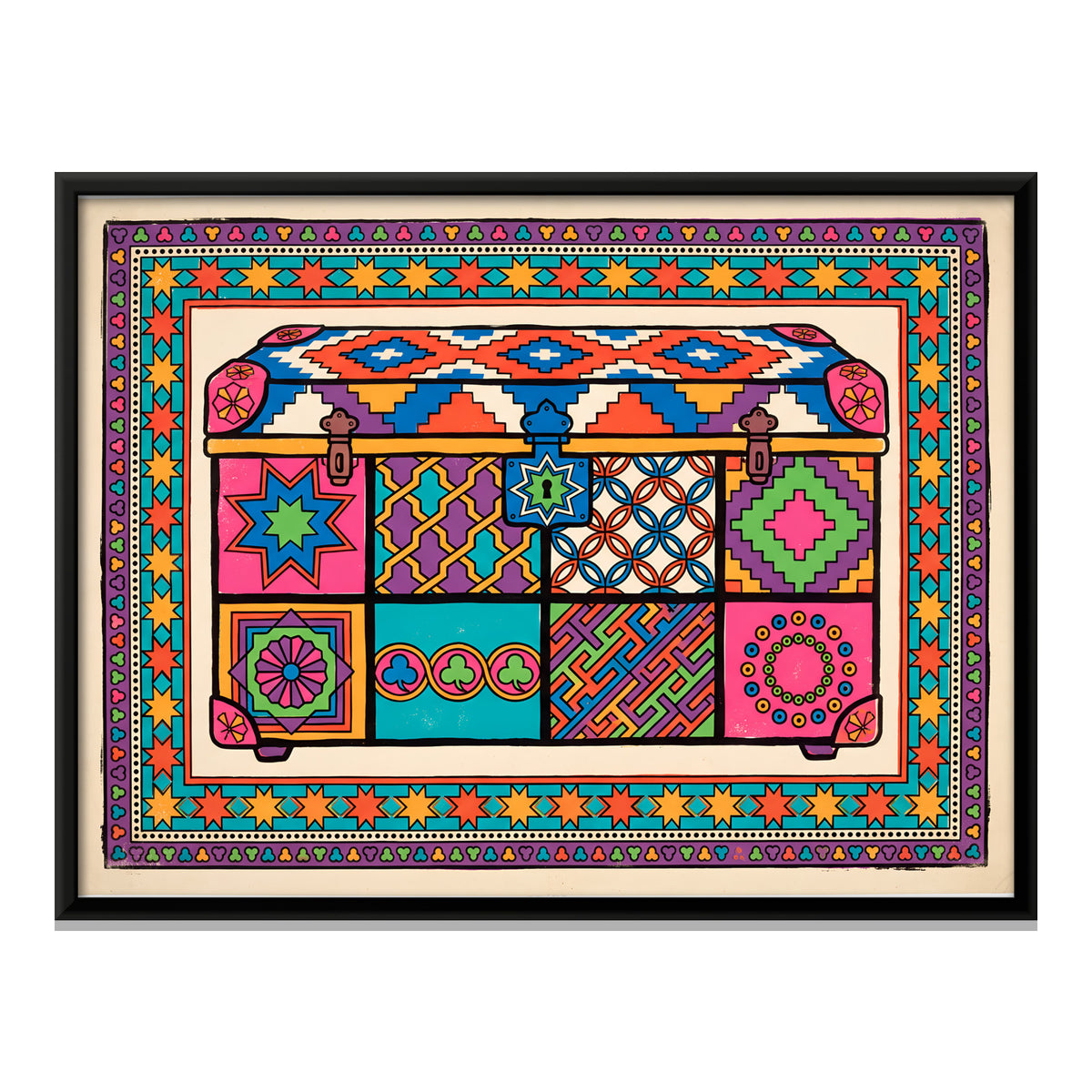 Patchwork Storage Trunk - framed canvas print, front view