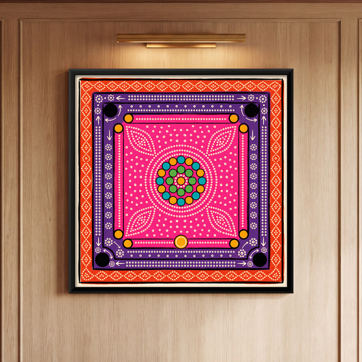Carrom Board - framed canvas art hung on a wall