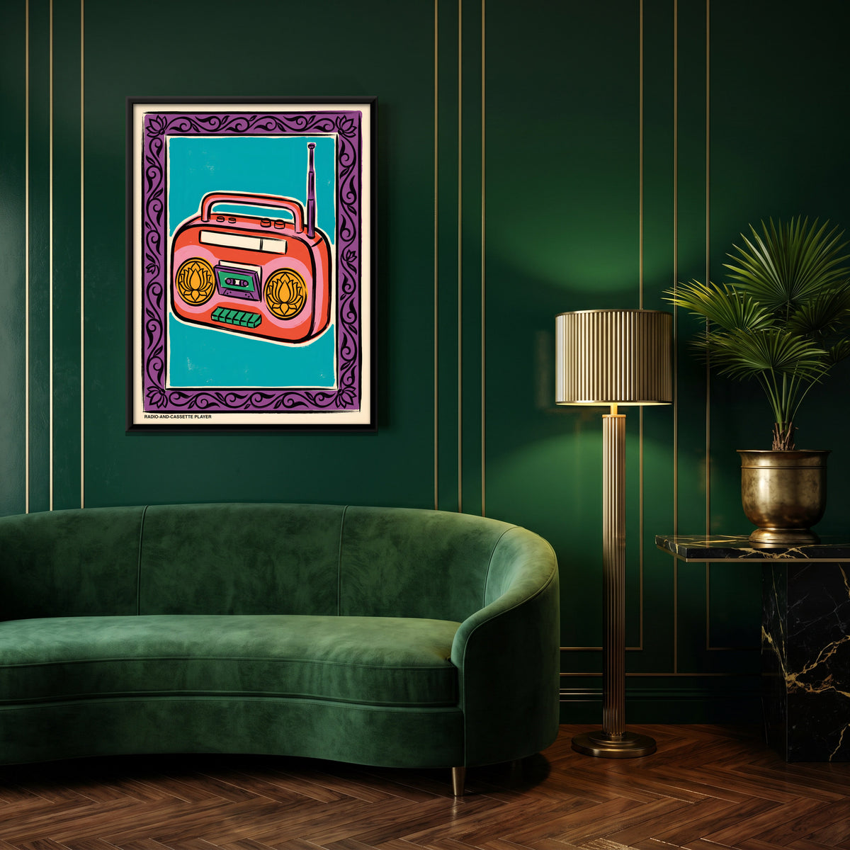 Radio and Cassette Player - canvas art shown in a styled room