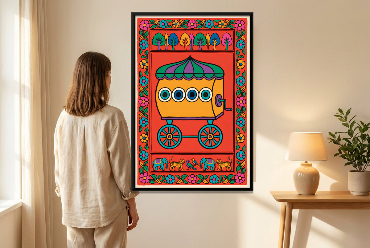 Bioscope Cart - canvas art shown in a styled room
