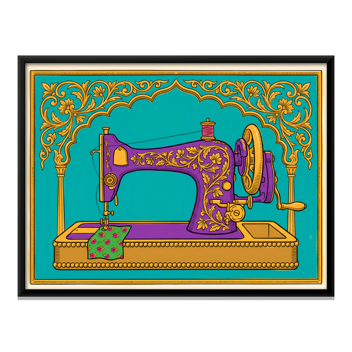 Hand-Crank Sewing Machine - framed canvas print, front view