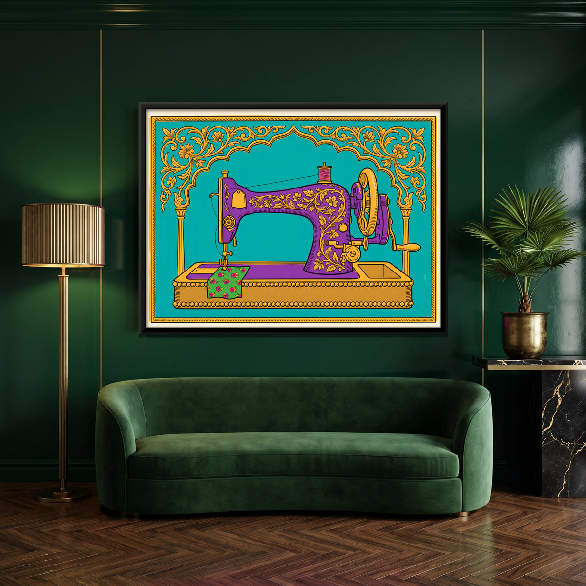 Hand-Crank Sewing Machine - canvas art shown in a styled room