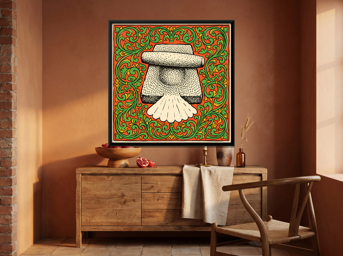 Sil Batta Grinding Stone - canvas art shown in a styled room