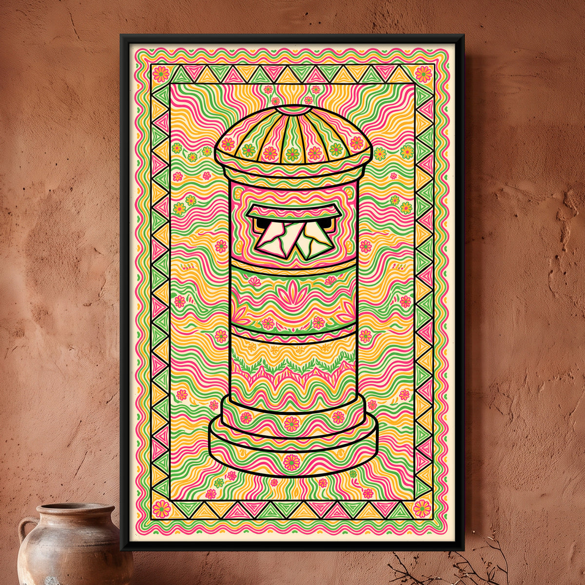 Postbox with Letters - framed canvas art hung on a wall