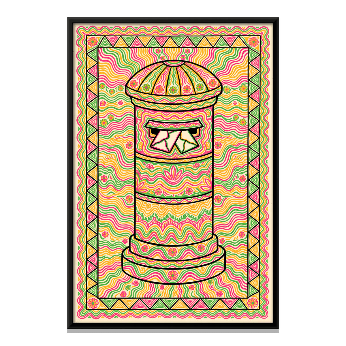 Postbox with Letters - framed canvas print, front view