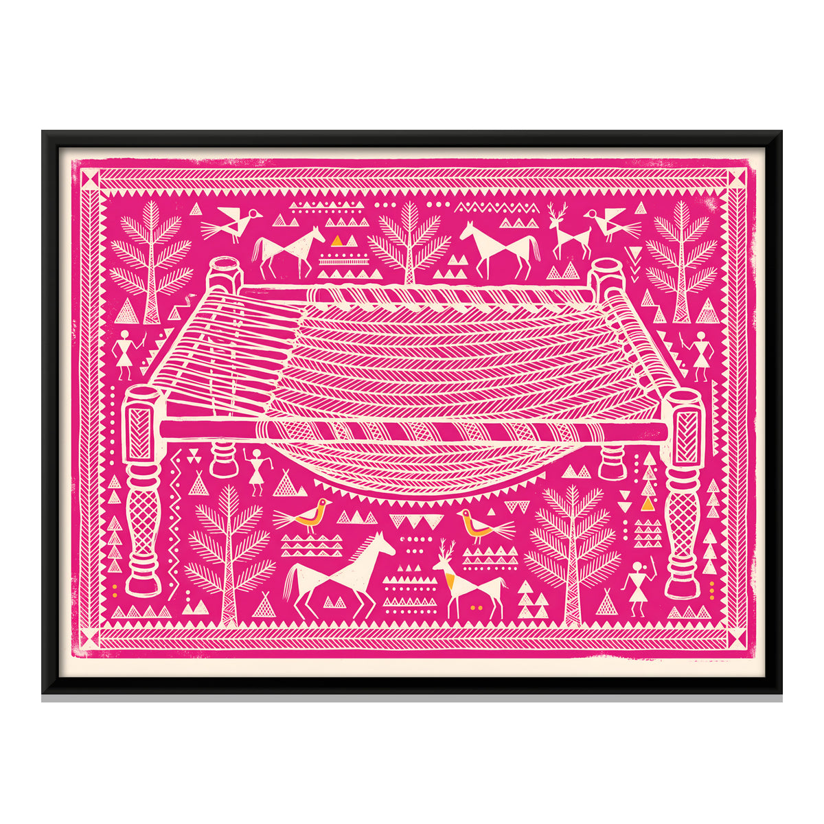 Charpai Rope Cot - framed canvas print, front view