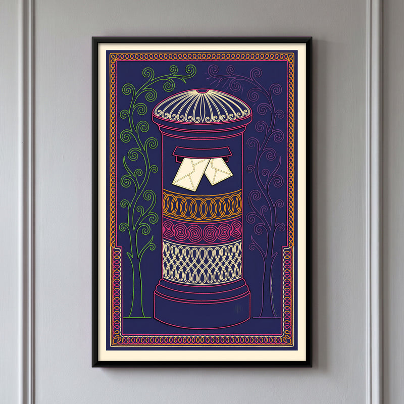 Postbox with Letters - framed canvas art hung on a wall