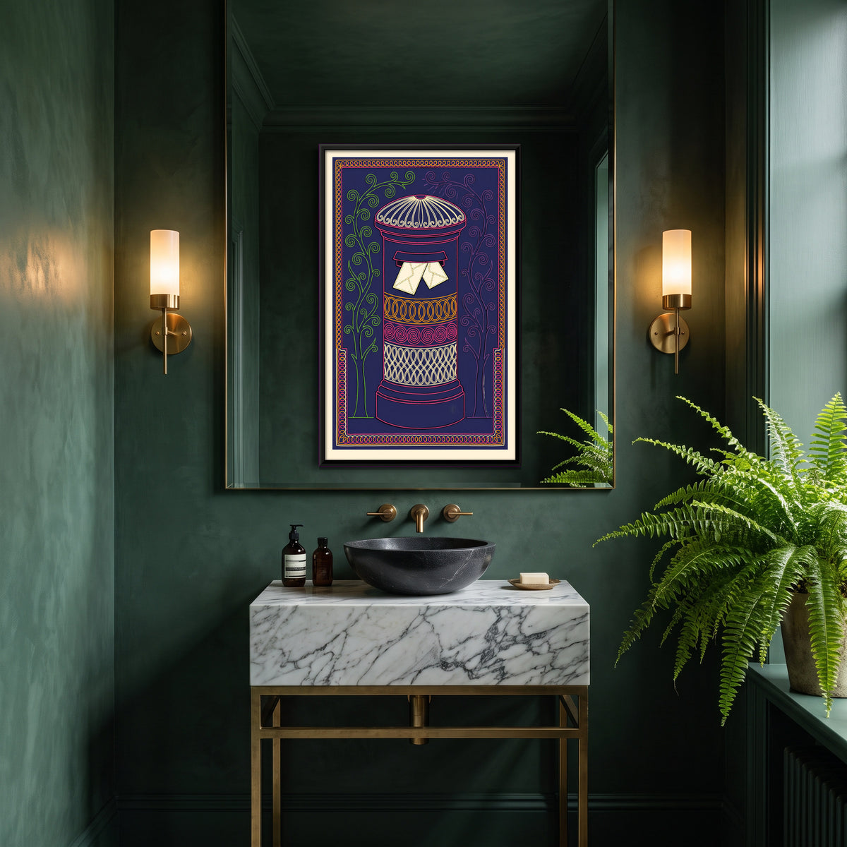 Postbox with Letters - canvas art shown in a second room setting