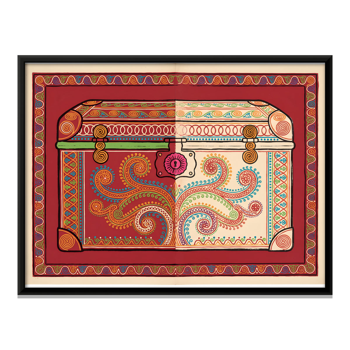 Paisley Storage Trunk - framed canvas print, front view