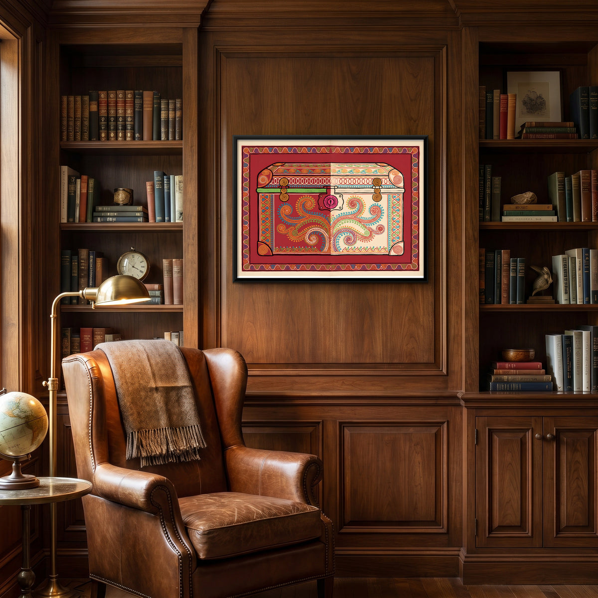 Paisley Storage Trunk - canvas art shown in a styled room