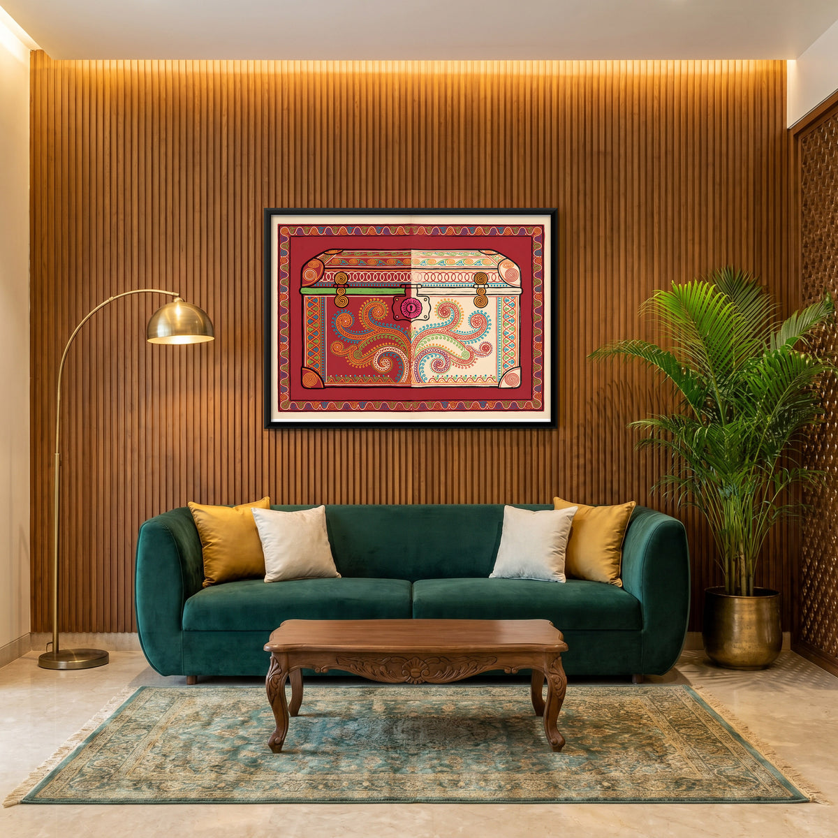 Paisley Storage Trunk - canvas art shown in a second room setting