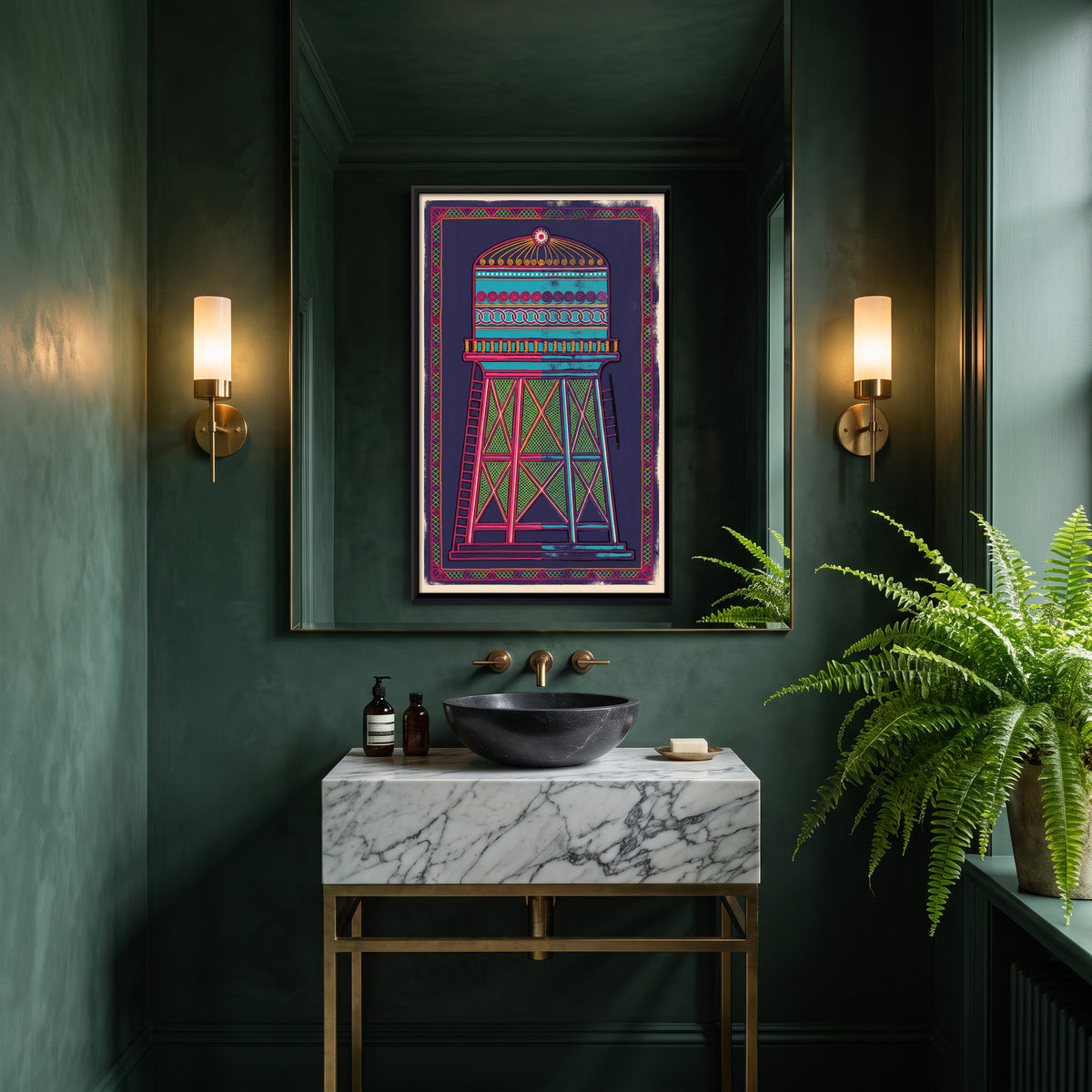 Overhead Water Tank - canvas art shown in a second room setting