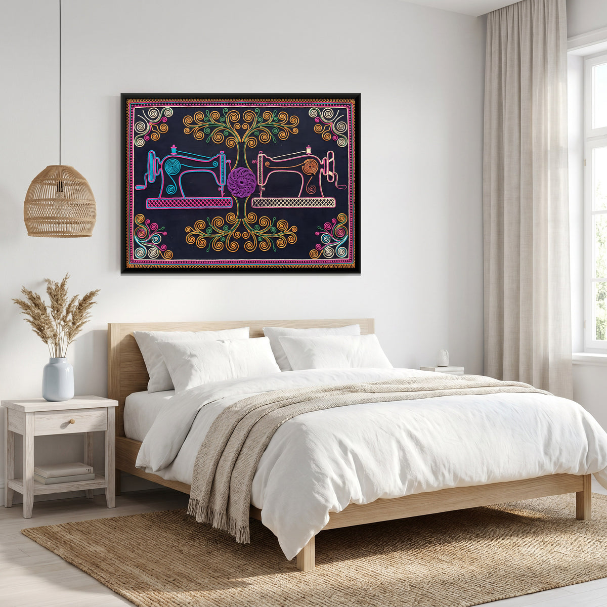 Sewing Machines with Scrolling Vines - canvas art shown in a second room setting