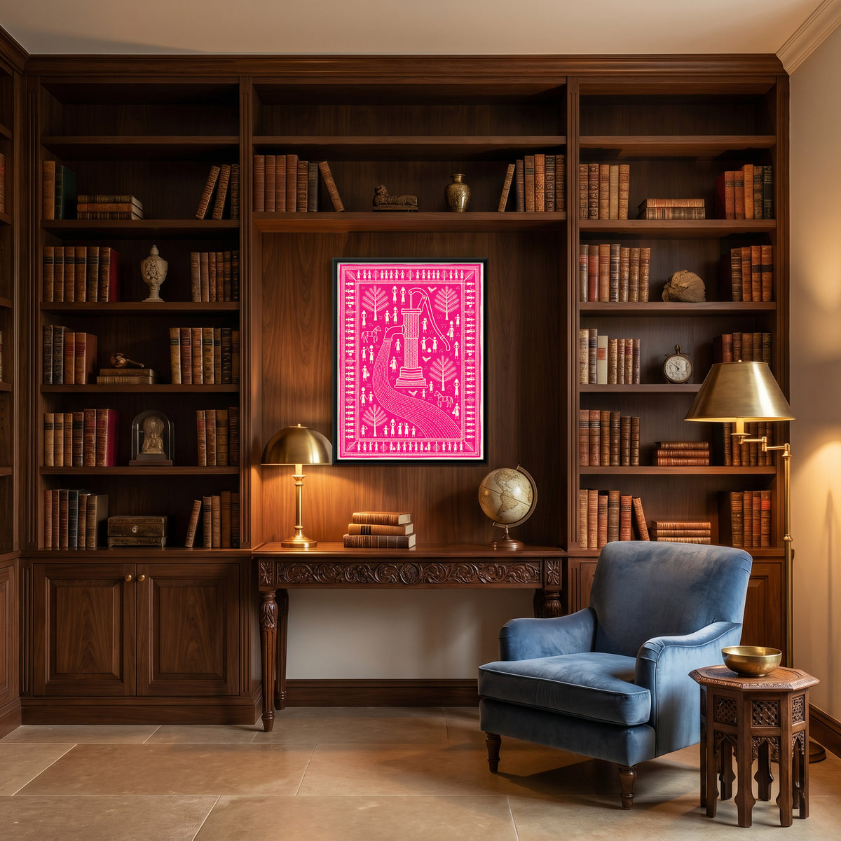 Village Hand Pump - canvas art shown in a second room setting