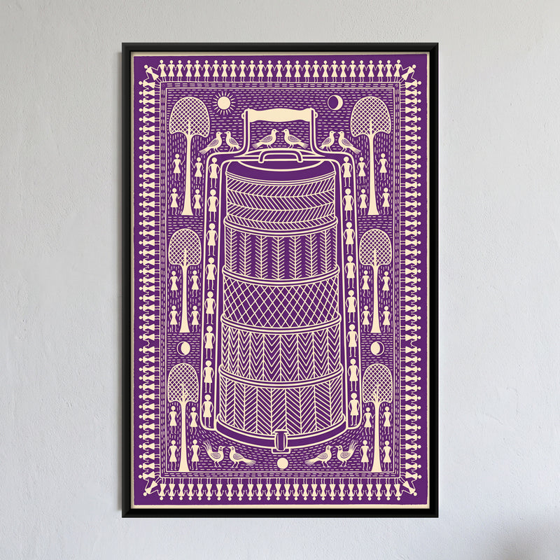 Stacked Tiffin Carrier - framed canvas art hung on a wall