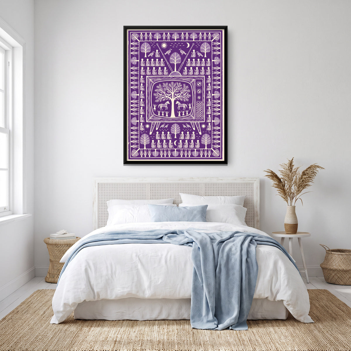 Villagers Watching Television - canvas art shown in a styled room