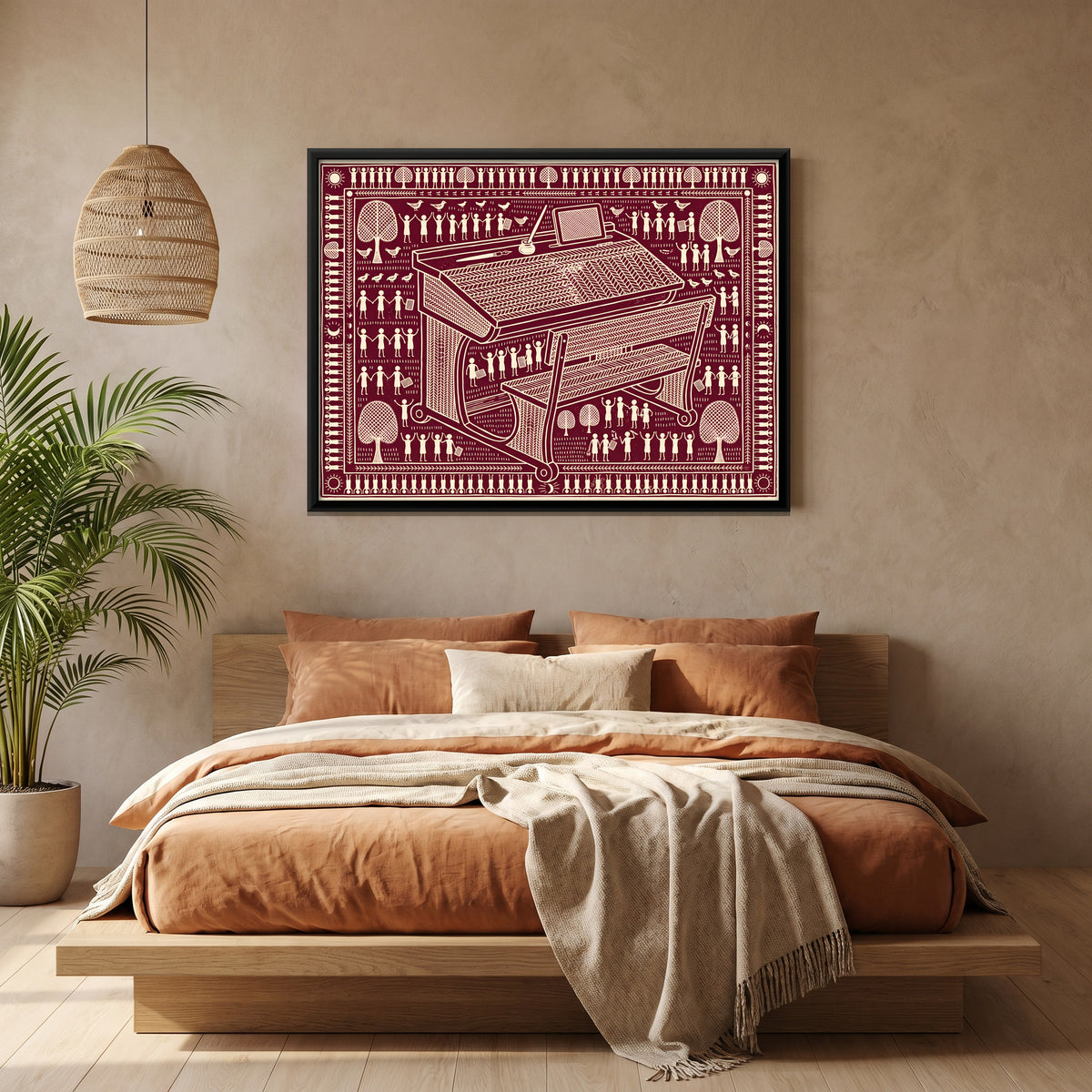 School Desk and Bench - canvas art shown in a second room setting