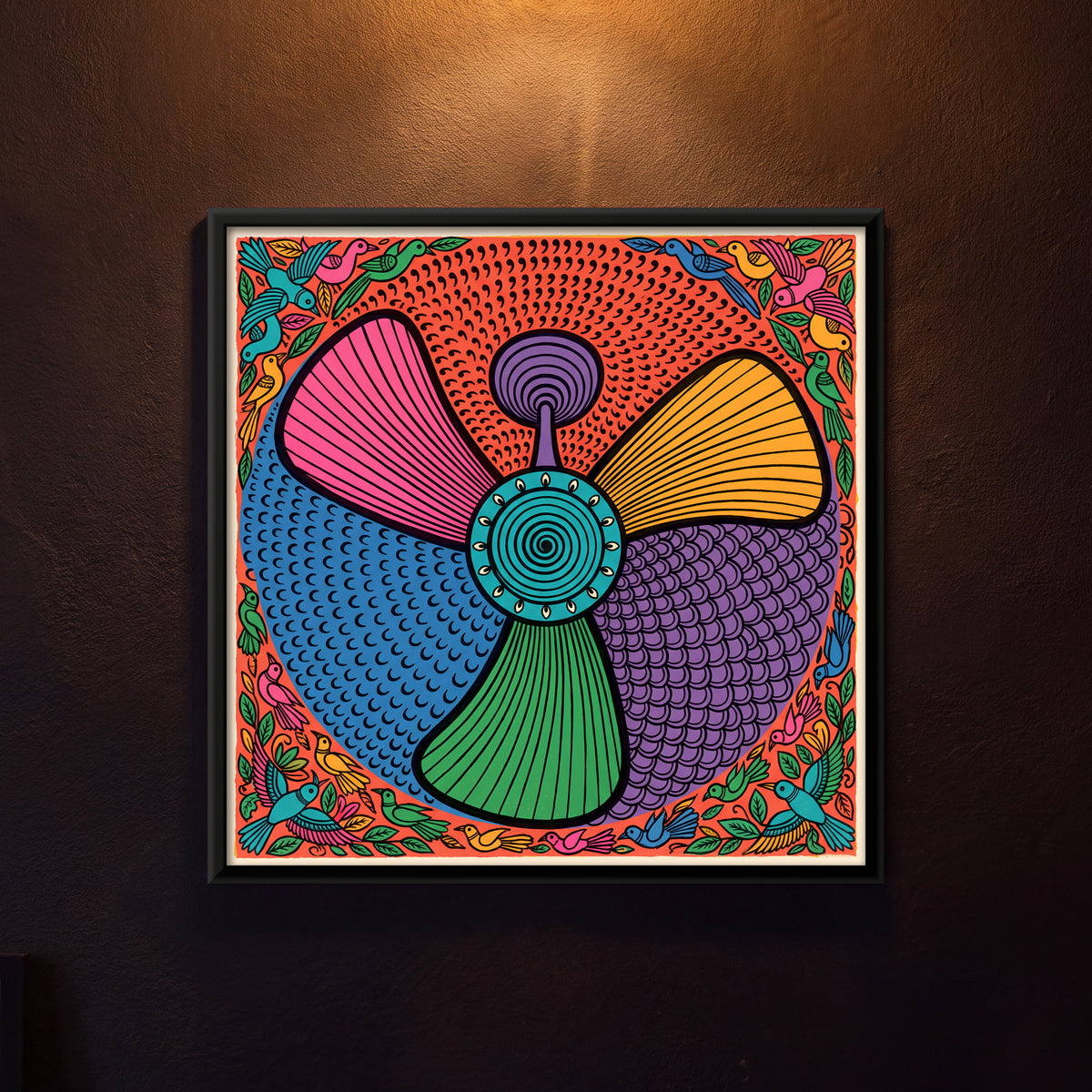 Ceiling Fan Seen from Below - framed canvas art hung on a wall