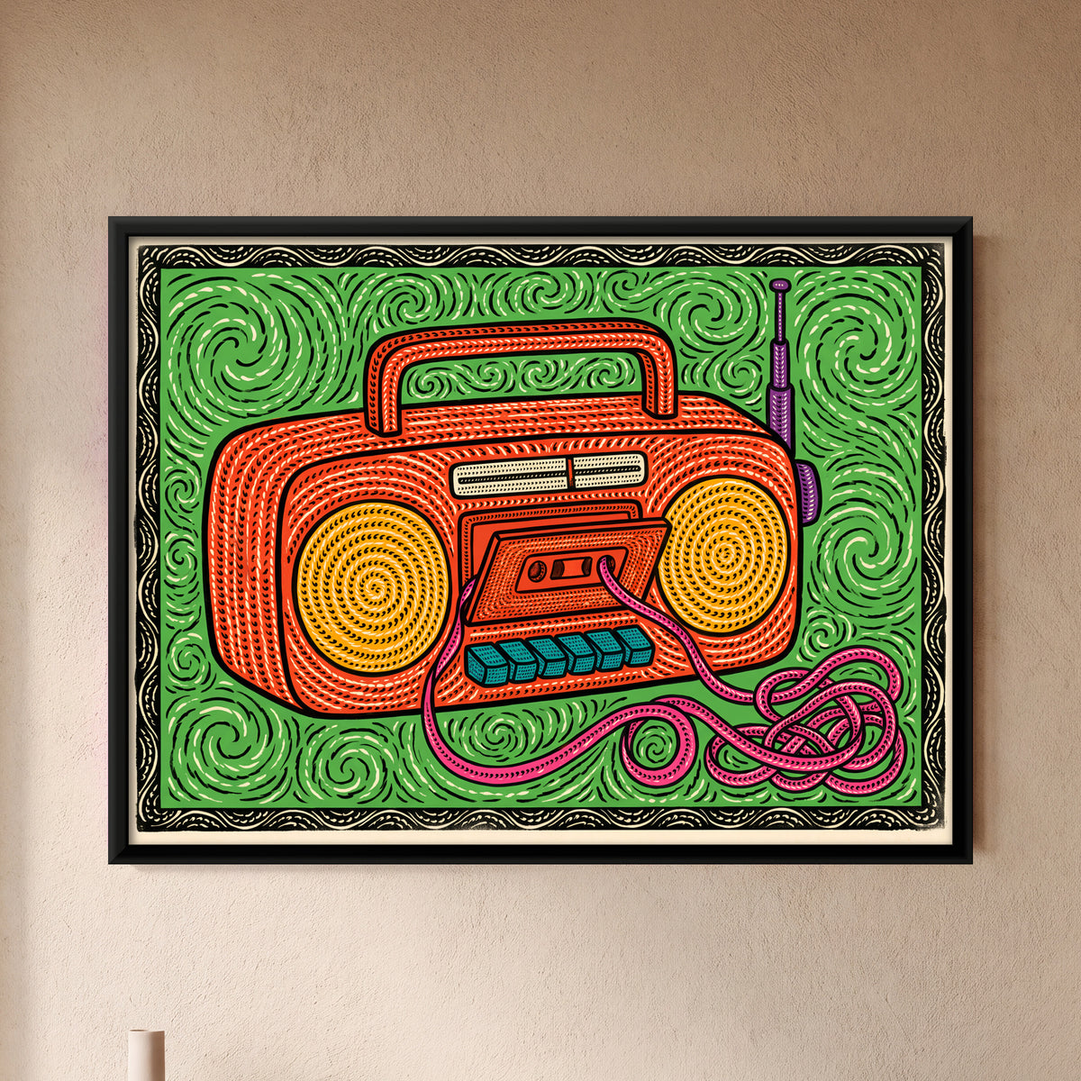 Radio Cassette Player - framed canvas art hung on a wall