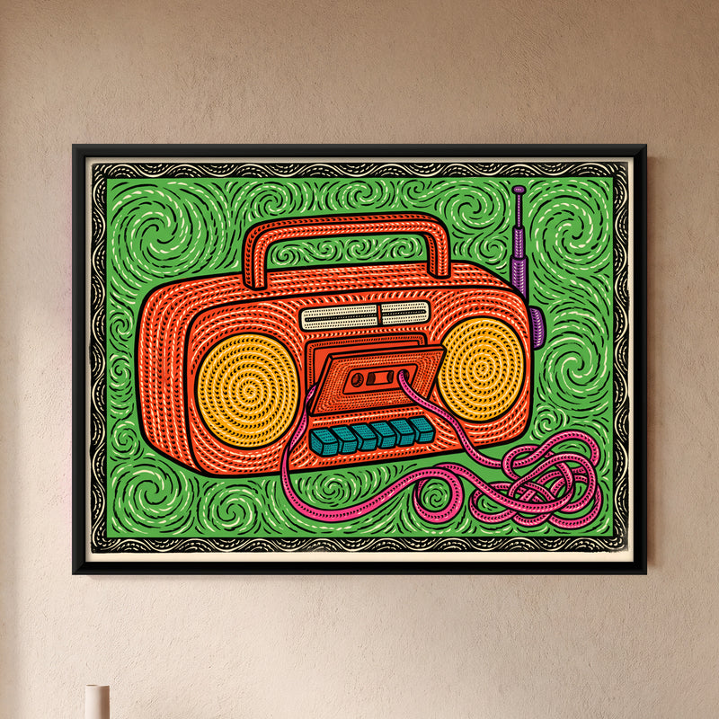 Radio Cassette Player - framed canvas art hung on a wall