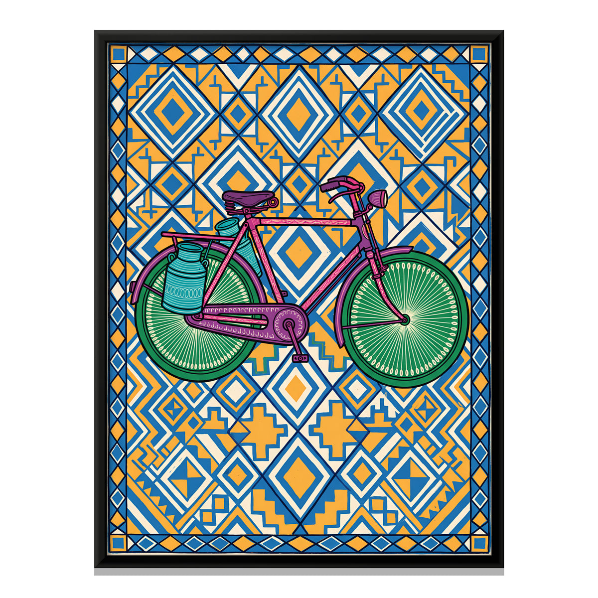 Bicycle with Milk Cans - framed canvas print, front view