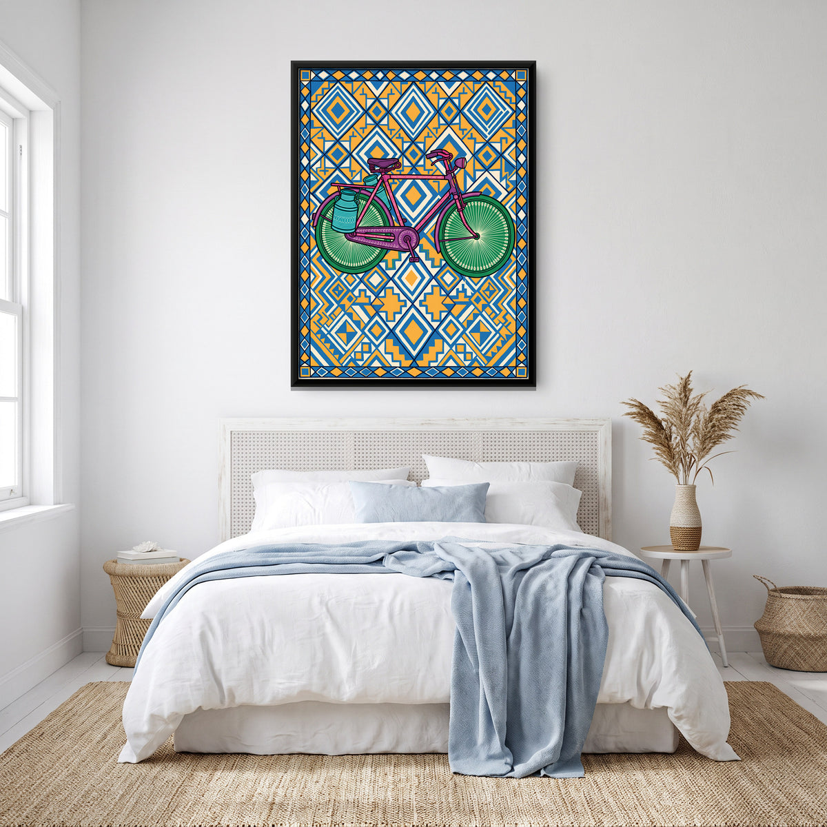 Bicycle with Milk Cans - canvas art shown in a second room setting