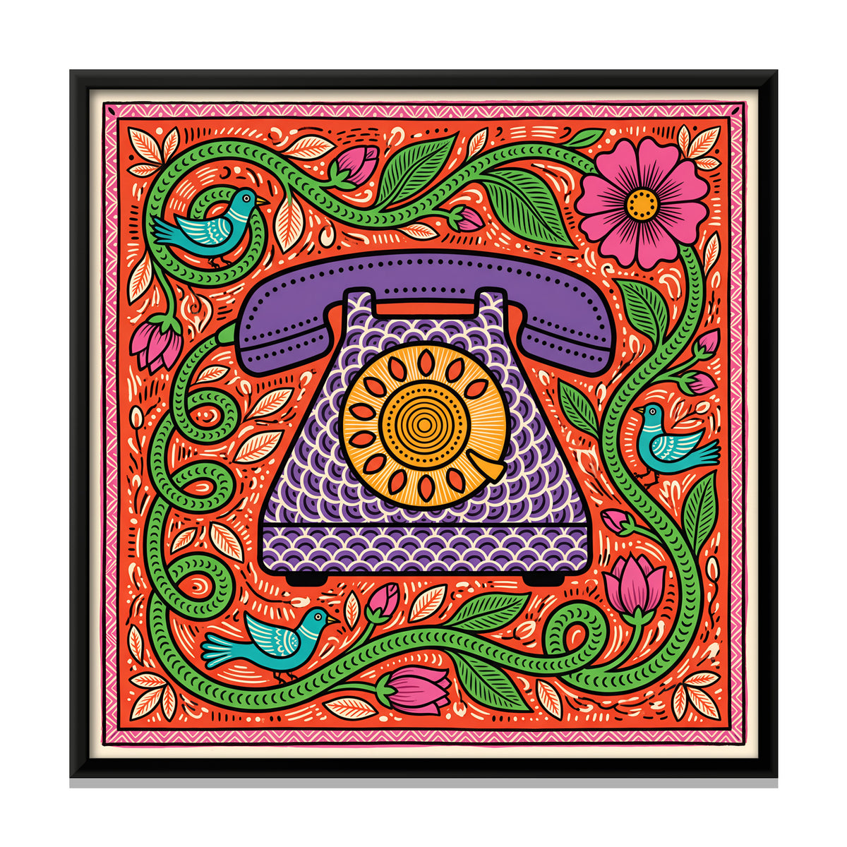 Rotary Dial Telephone - framed canvas print, front view