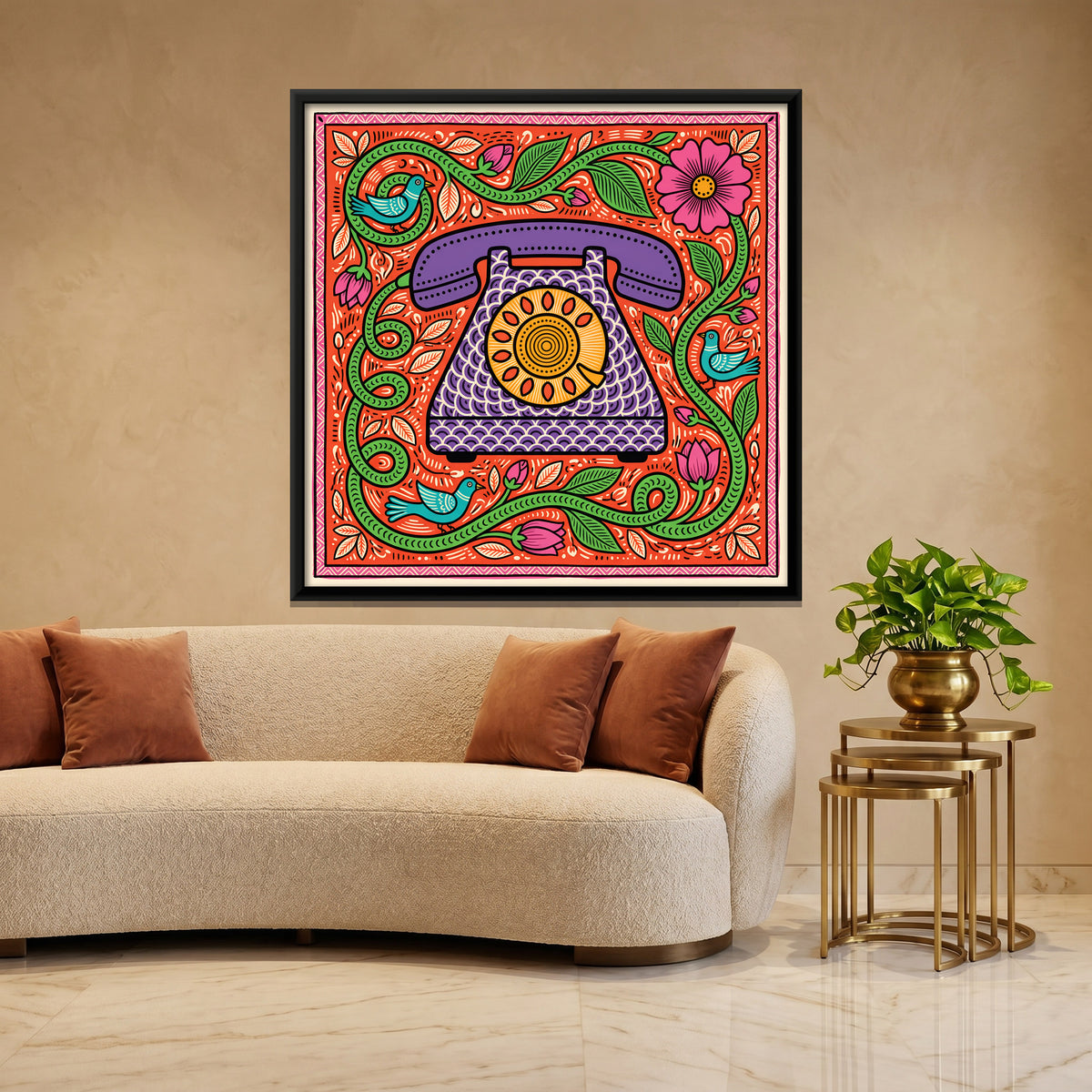 Rotary Dial Telephone - canvas art shown in a styled room