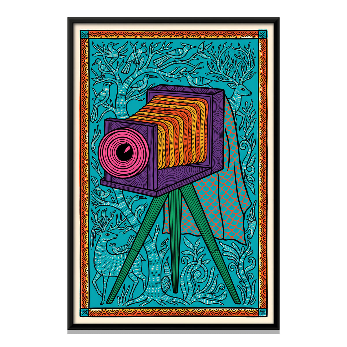 Bellows Camera on a Tripod - framed canvas print, front view