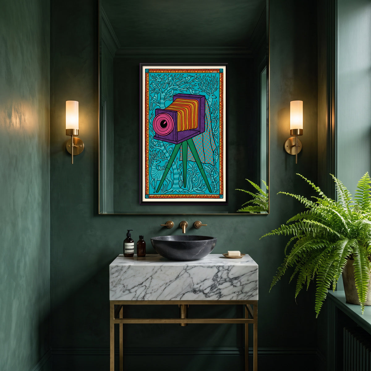 Bellows Camera on a Tripod - canvas art shown in a second room setting