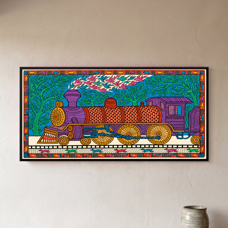 Steam Locomotive - framed canvas art hung on a wall