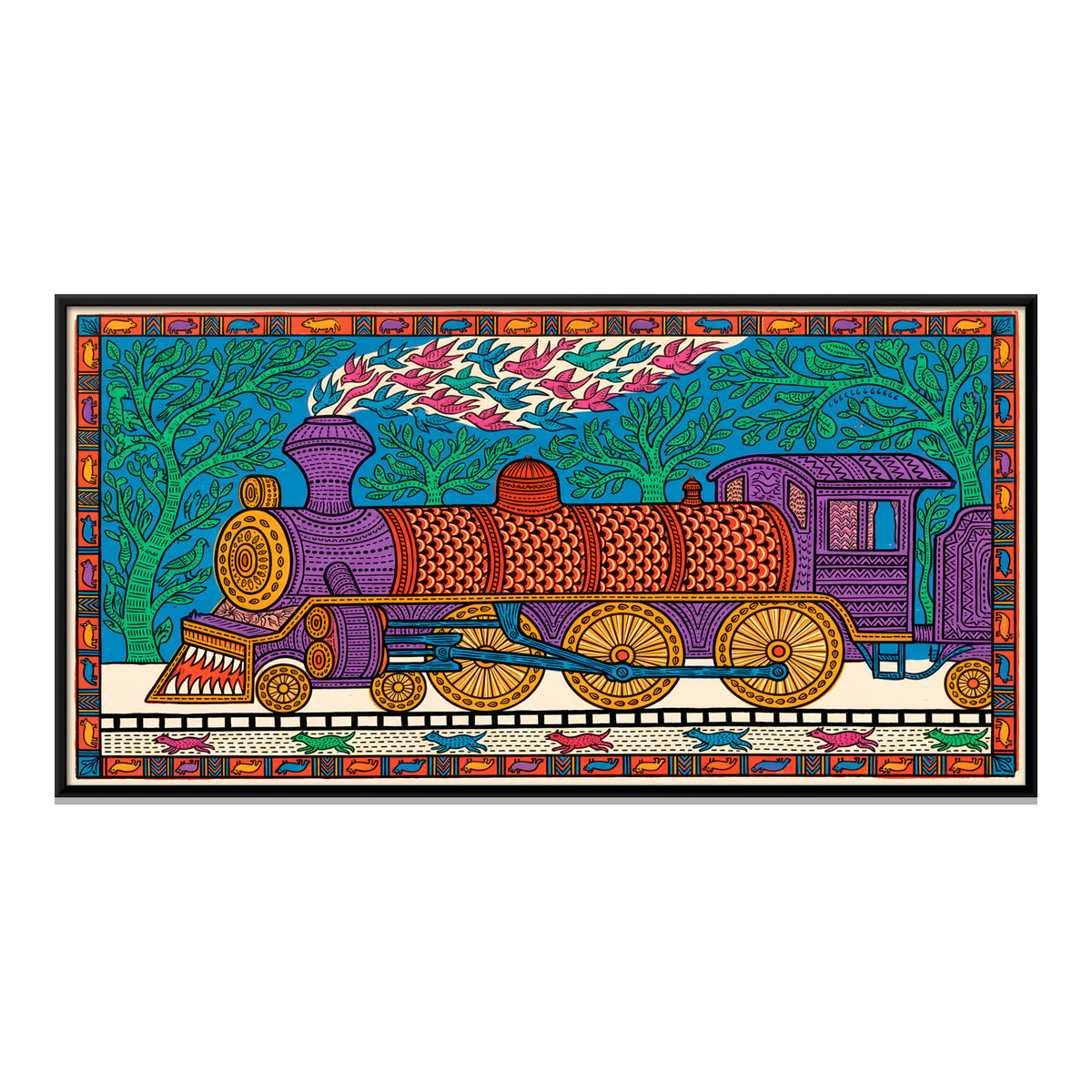 Steam Locomotive - framed canvas print, front view