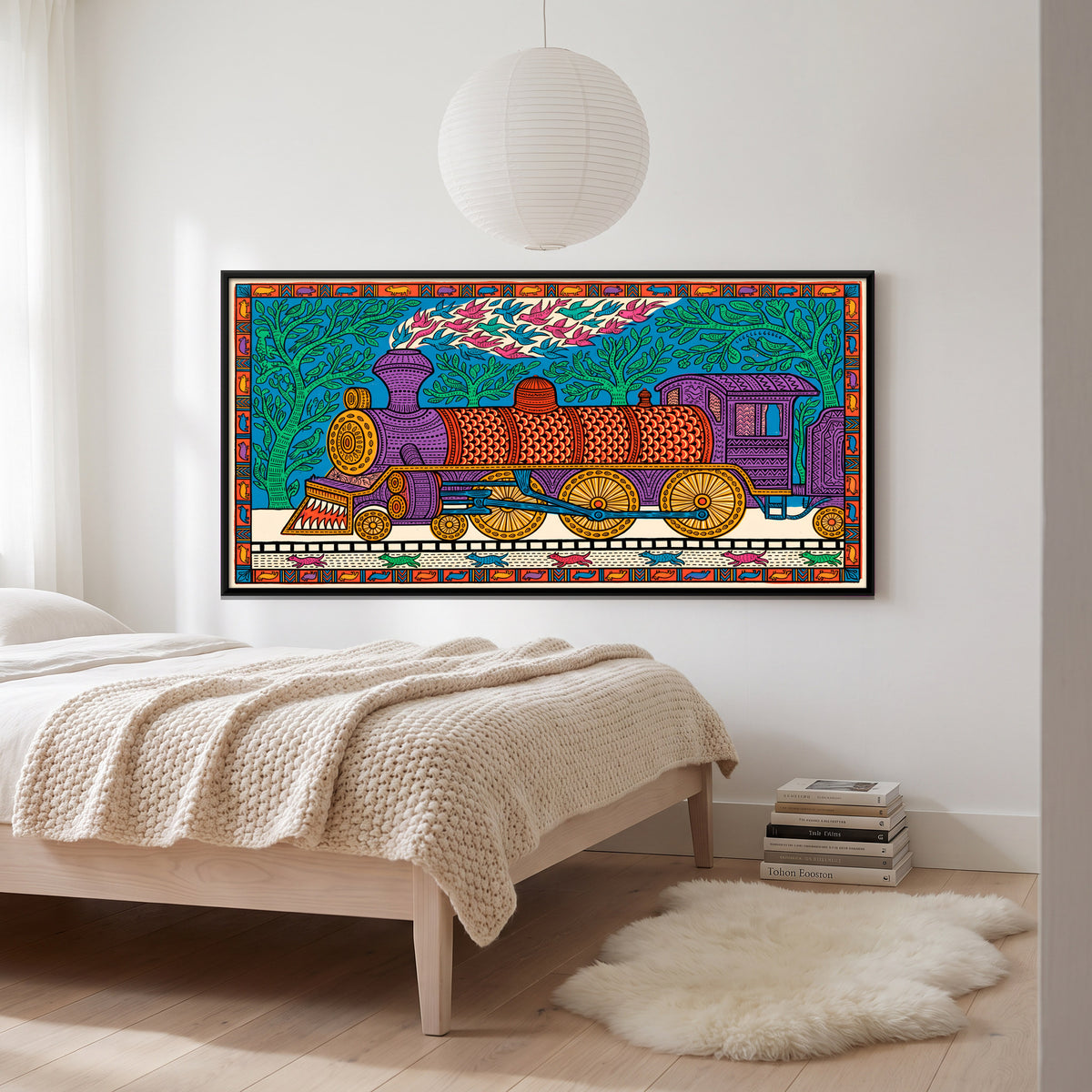 Steam Locomotive - canvas art shown in a second room setting