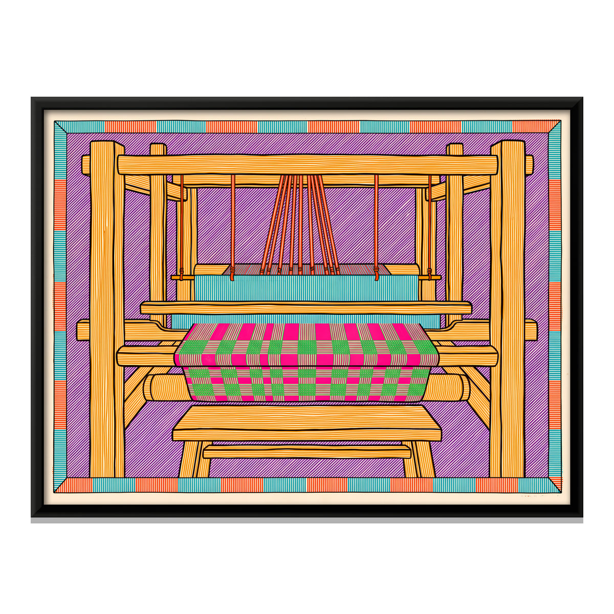 Handloom with Woven Cloth - framed canvas print, front view