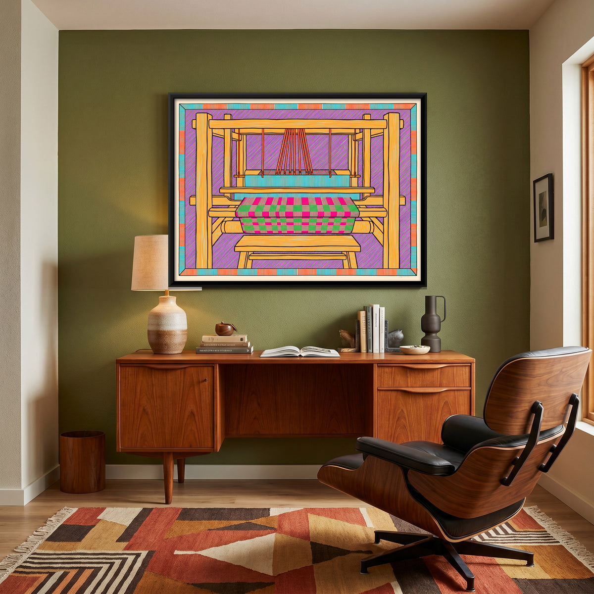 Handloom with Woven Cloth - canvas art shown in a second room setting